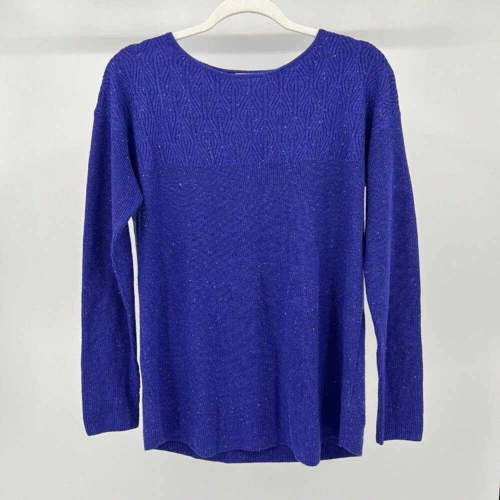 TALBOTS Sweater M Purple Confetti Knit Textured Round Neck Pullover Size Medium - Picture 11 of 11